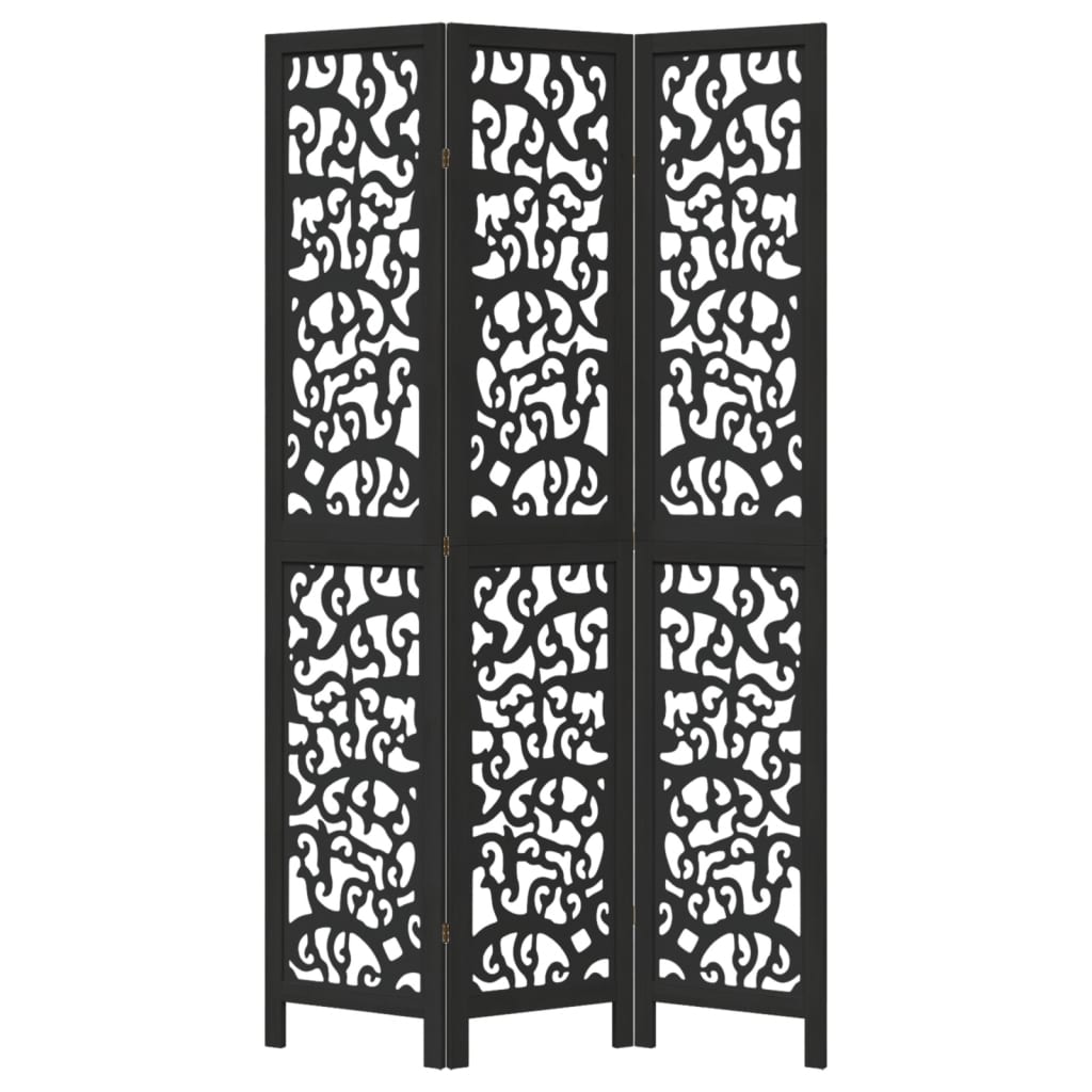 Kamerscherm met 3 panelen massief paulowniahout zwart is nu te koop bij PeponiXL, paradijselijk wonen!