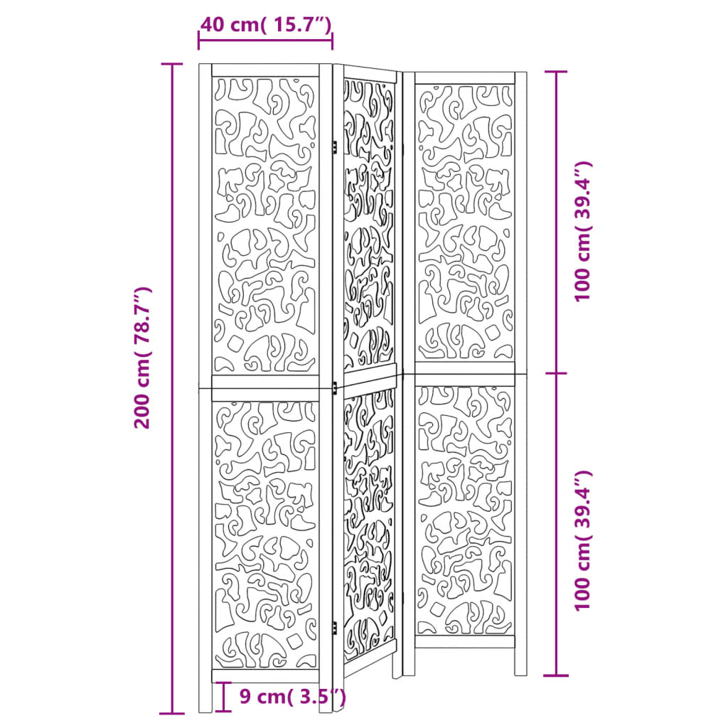 Kamerscherm met 3 panelen massief paulowniahout zwart is nu te koop bij PeponiXL, paradijselijk wonen!