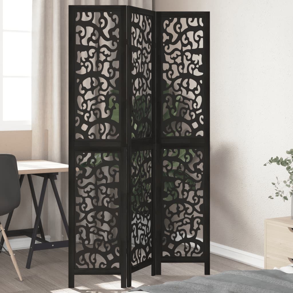 Kamerscherm met 3 panelen massief paulowniahout zwart is nu te koop bij PeponiXL, paradijselijk wonen!