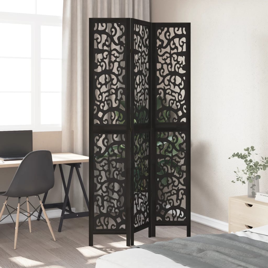 Kamerscherm met 3 panelen massief paulowniahout zwart is nu te koop bij PeponiXL, paradijselijk wonen!