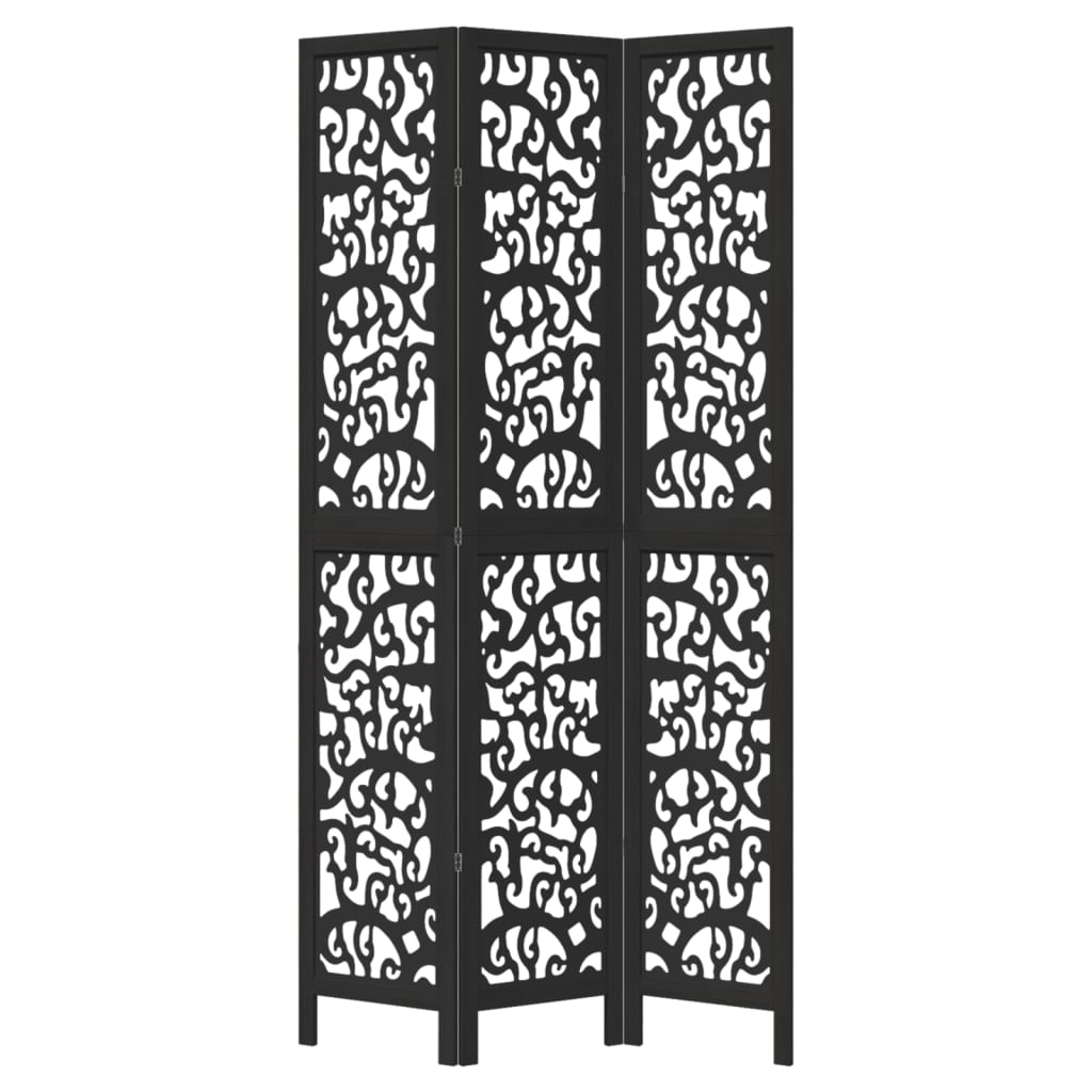 Kamerscherm met 3 panelen massief paulowniahout zwart is nu te koop bij PeponiXL, paradijselijk wonen!