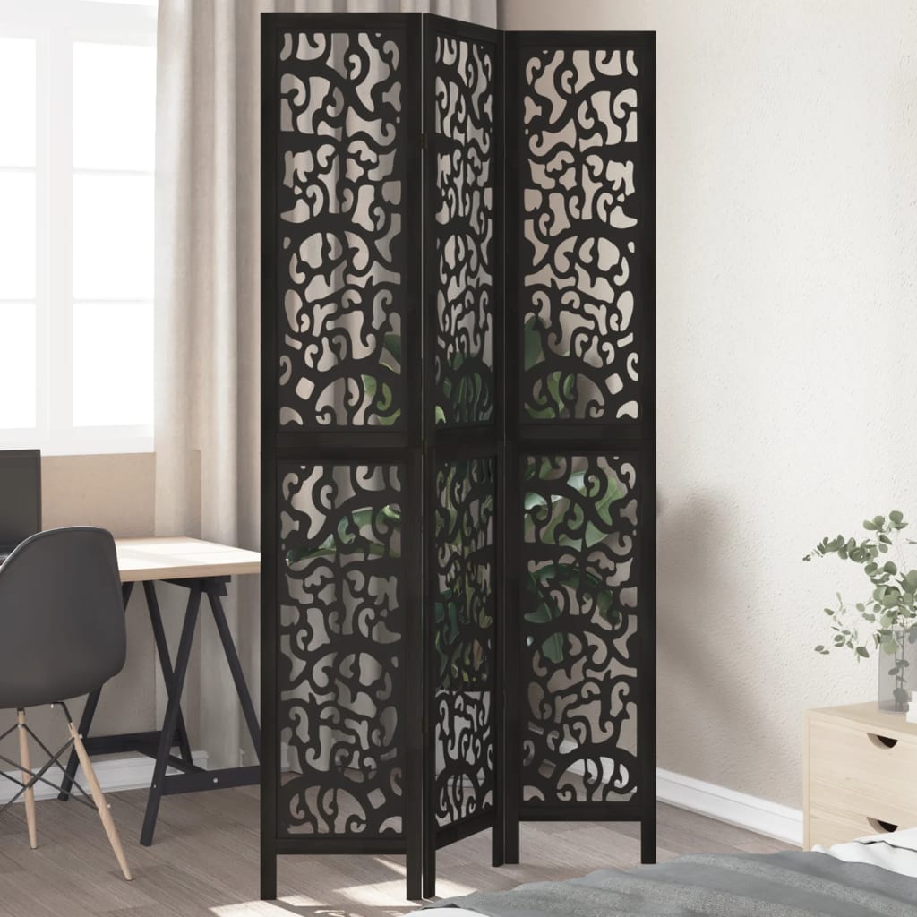 Kamerscherm met 3 panelen massief paulowniahout zwart is nu te koop bij PeponiXL, paradijselijk wonen!