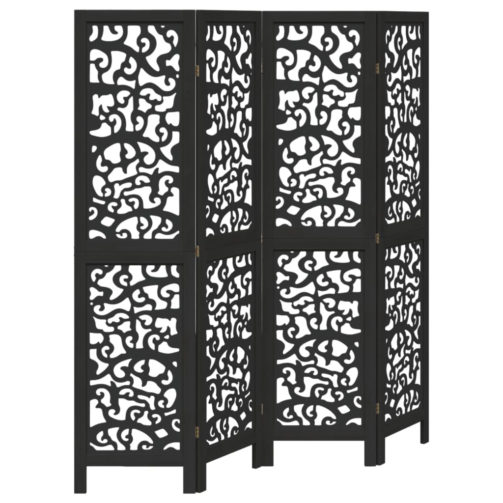 Kamerscherm met 4 panelen massief paulowniahout zwart is nu te koop bij PeponiXL, paradijselijk wonen!