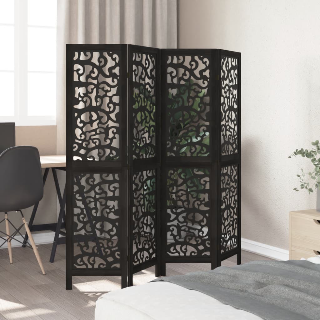 Kamerscherm met 4 panelen massief paulowniahout zwart is nu te koop bij PeponiXL, paradijselijk wonen!