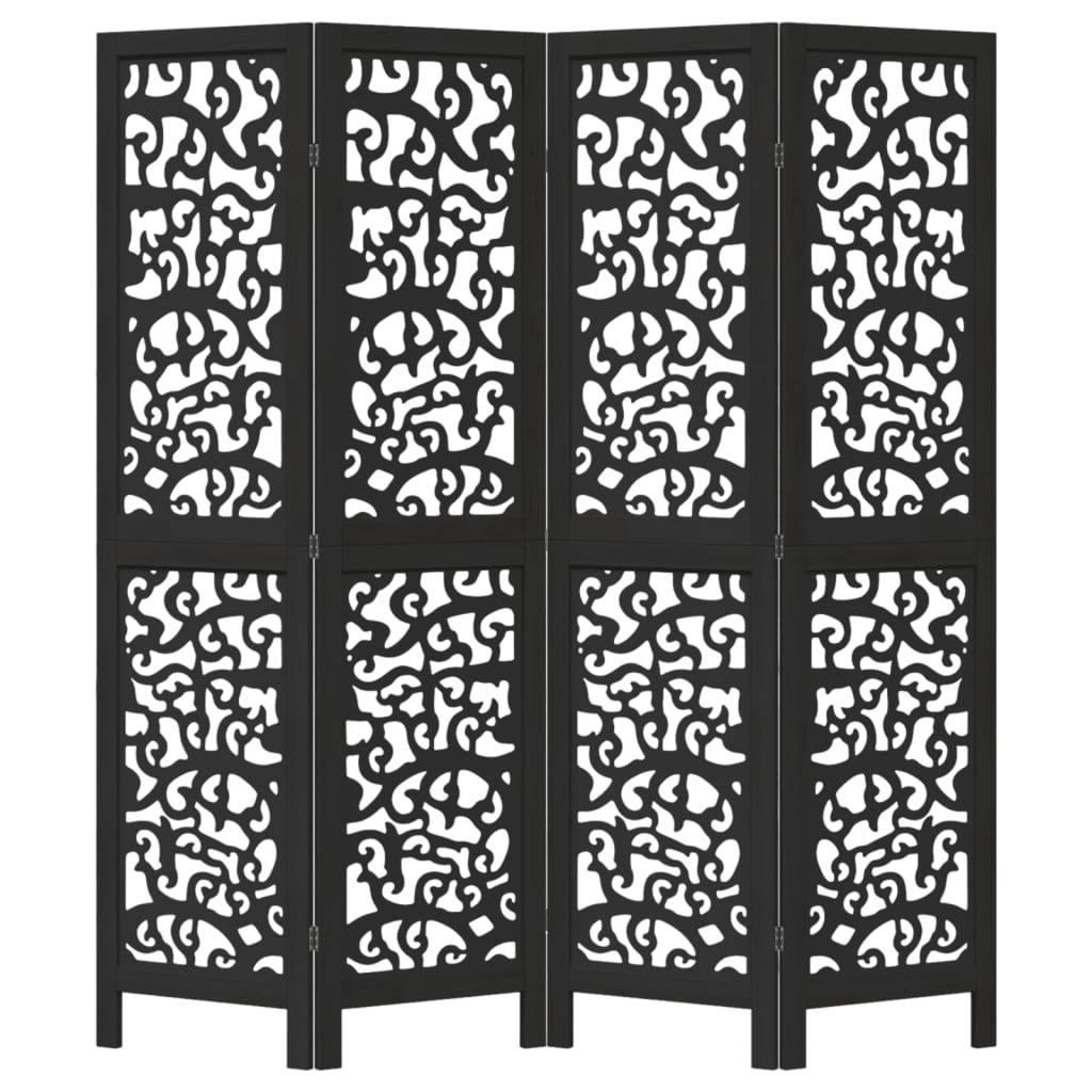 Kamerscherm met 4 panelen massief paulowniahout zwart is nu te koop bij PeponiXL, paradijselijk wonen!
