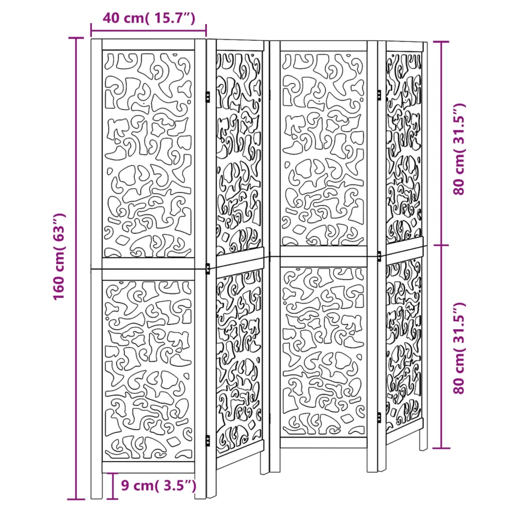 Kamerscherm met 4 panelen massief paulowniahout zwart is nu te koop bij PeponiXL, paradijselijk wonen!
