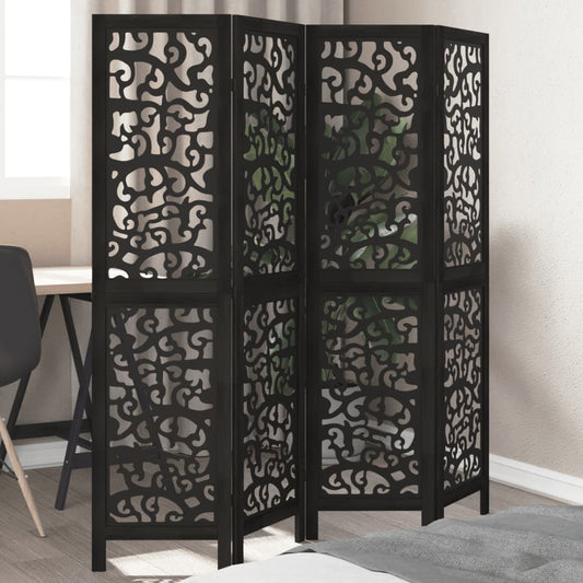 Kamerscherm met 4 panelen massief paulowniahout zwart is nu te koop bij PeponiXL, paradijselijk wonen!