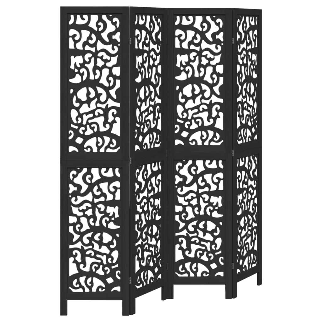 Kamerscherm met 4 panelen massief paulowniahout zwart is nu te koop bij PeponiXL, paradijselijk wonen!