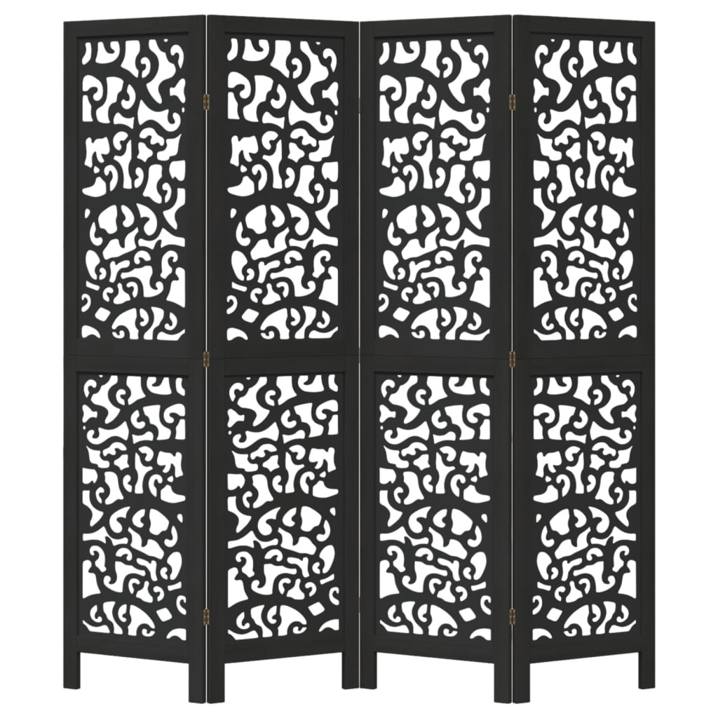 Kamerscherm met 4 panelen massief paulowniahout zwart is nu te koop bij PeponiXL, paradijselijk wonen!