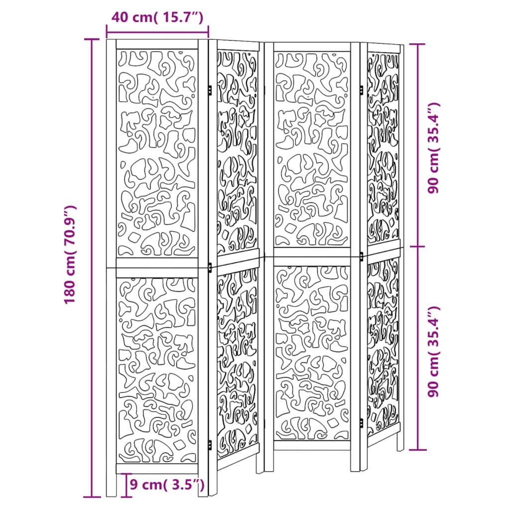 Kamerscherm met 4 panelen massief paulowniahout zwart is nu te koop bij PeponiXL, paradijselijk wonen!
