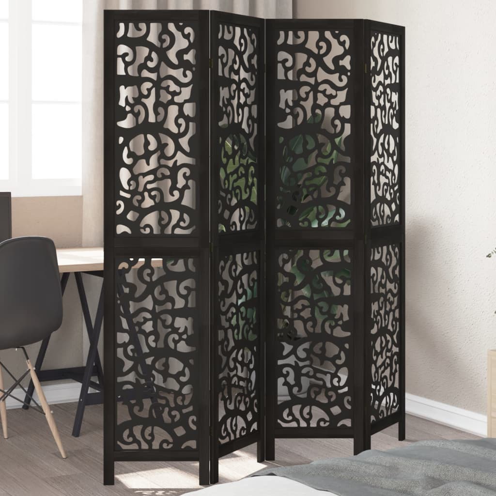 Kamerscherm met 4 panelen massief paulowniahout zwart is nu te koop bij PeponiXL, paradijselijk wonen!