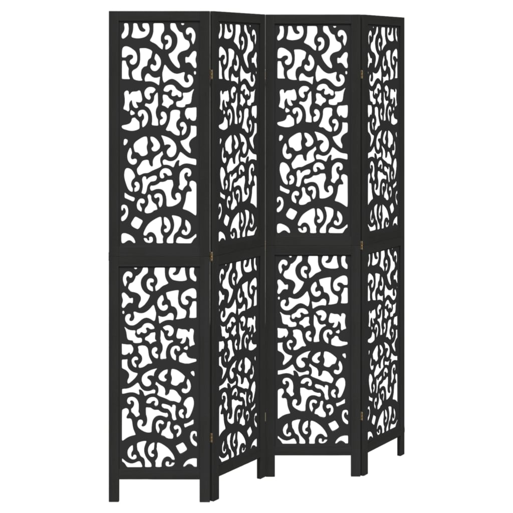 Kamerscherm met 4 panelen massief paulowniahout zwart is nu te koop bij PeponiXL, paradijselijk wonen!