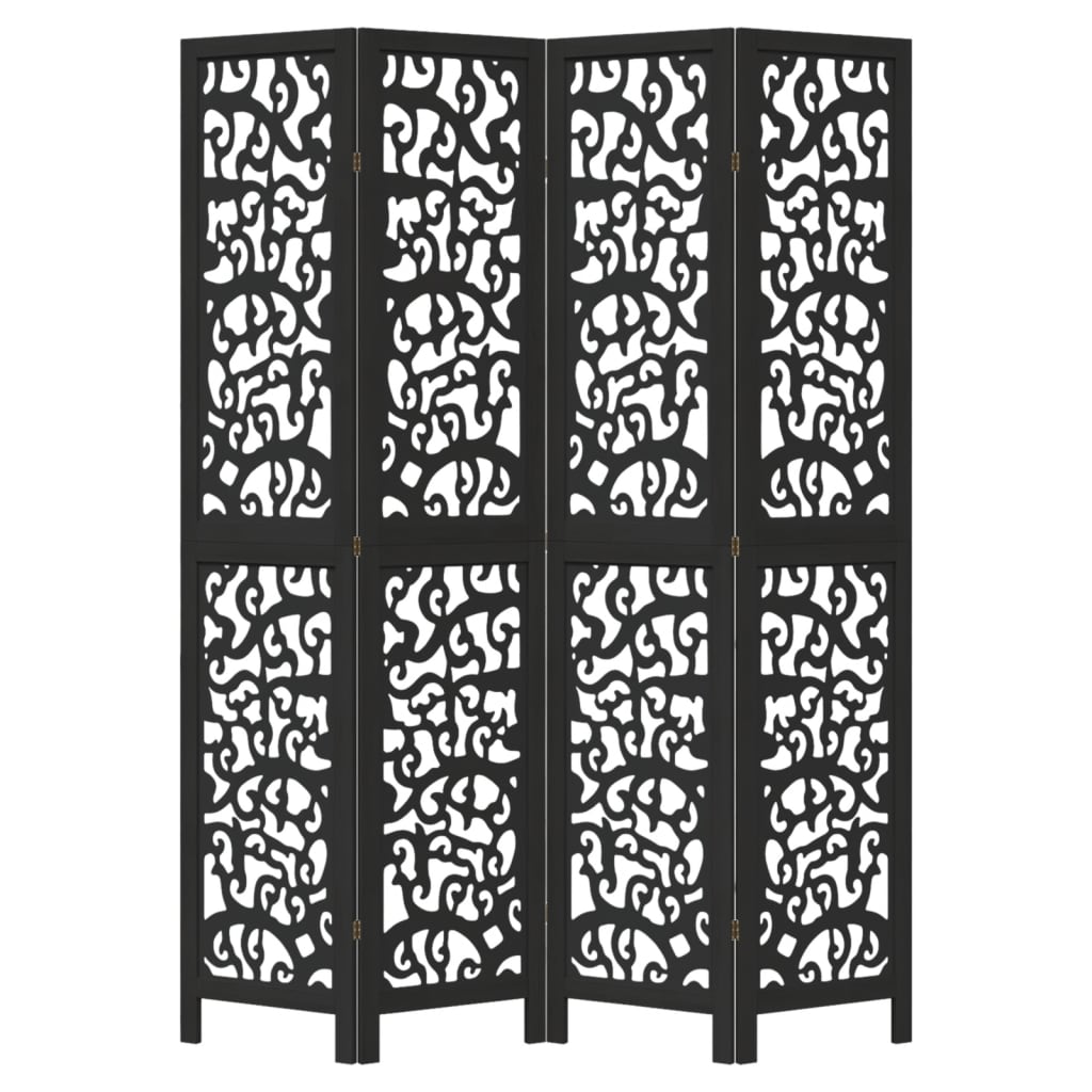 Kamerscherm met 4 panelen massief paulowniahout zwart is nu te koop bij PeponiXL, paradijselijk wonen!