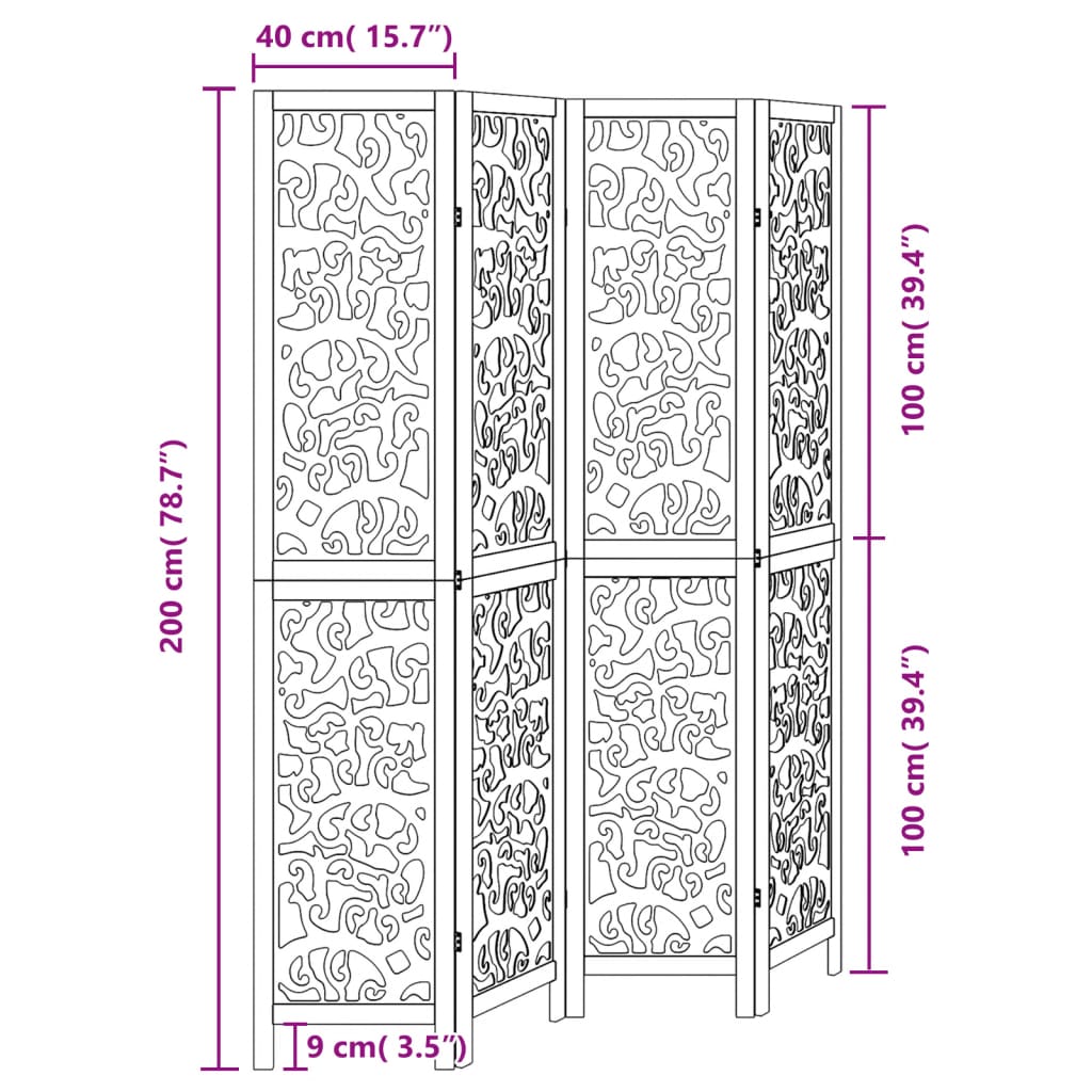 Kamerscherm met 4 panelen massief paulowniahout zwart is nu te koop bij PeponiXL, paradijselijk wonen!