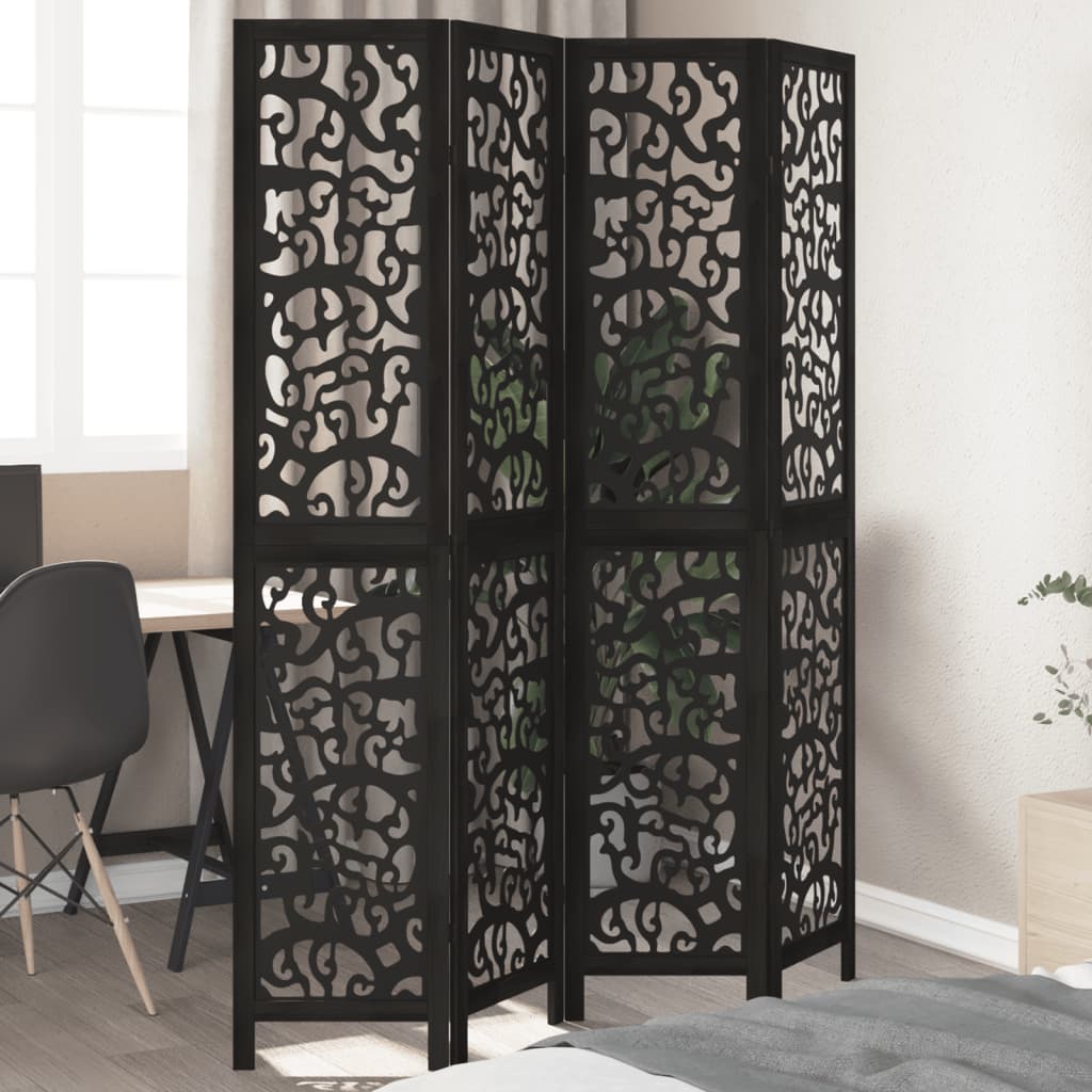 Kamerscherm met 4 panelen massief paulowniahout zwart is nu te koop bij PeponiXL, paradijselijk wonen!