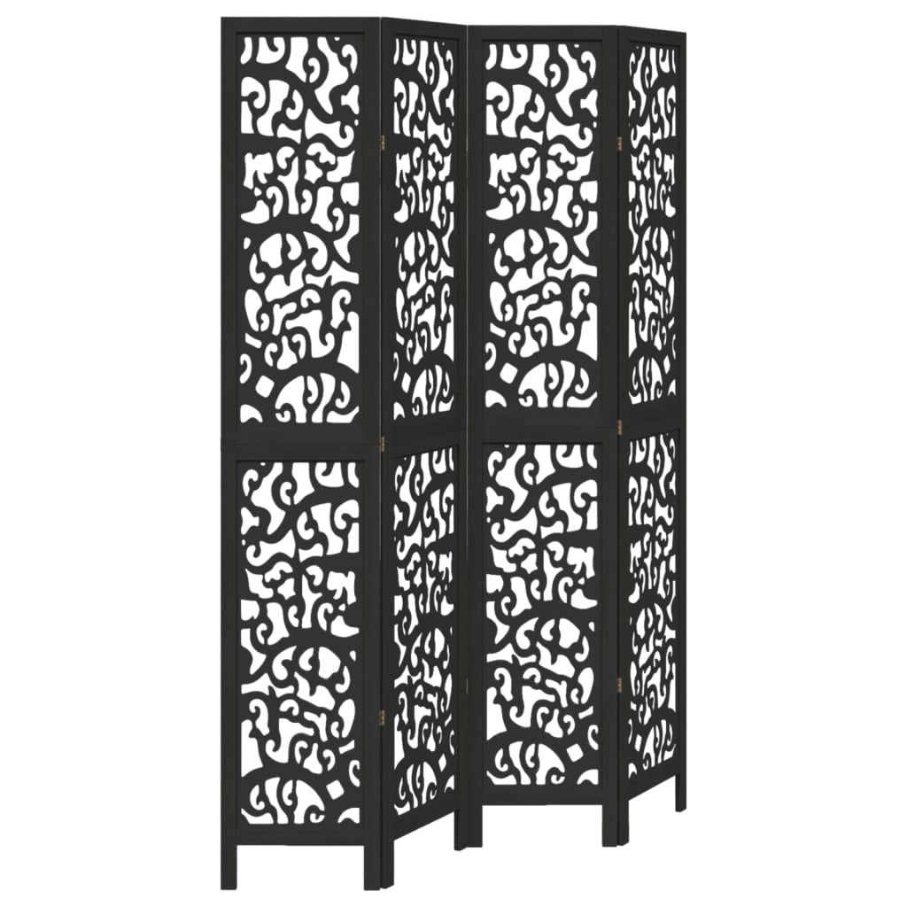 Kamerscherm met 4 panelen massief paulowniahout zwart is nu te koop bij PeponiXL, paradijselijk wonen!