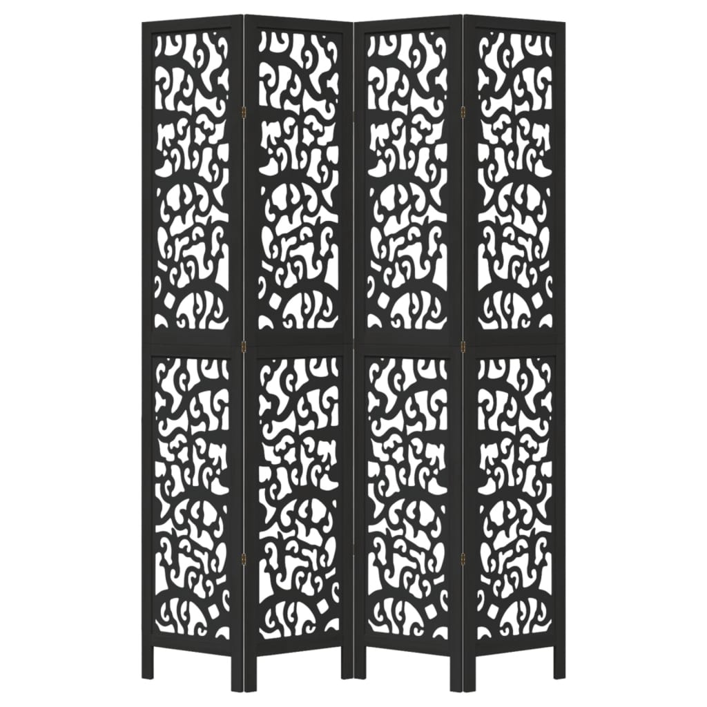 Kamerscherm met 4 panelen massief paulowniahout zwart is nu te koop bij PeponiXL, paradijselijk wonen!