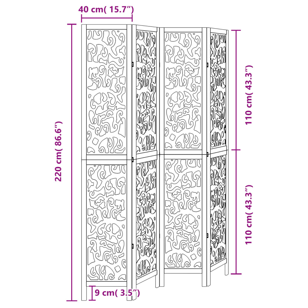 Kamerscherm met 4 panelen massief paulowniahout zwart is nu te koop bij PeponiXL, paradijselijk wonen!