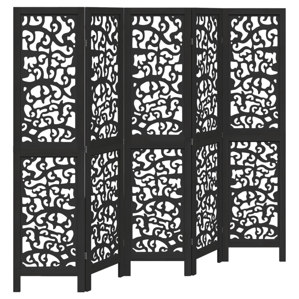 Kamerscherm met 5 panelen massief paulowniahout zwart is nu te koop bij PeponiXL, paradijselijk wonen!
