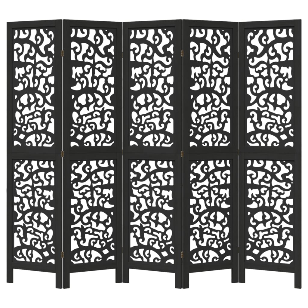 Kamerscherm met 5 panelen massief paulowniahout zwart is nu te koop bij PeponiXL, paradijselijk wonen!