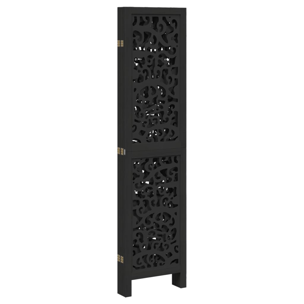 Kamerscherm met 5 panelen massief paulowniahout zwart is nu te koop bij PeponiXL, paradijselijk wonen!
