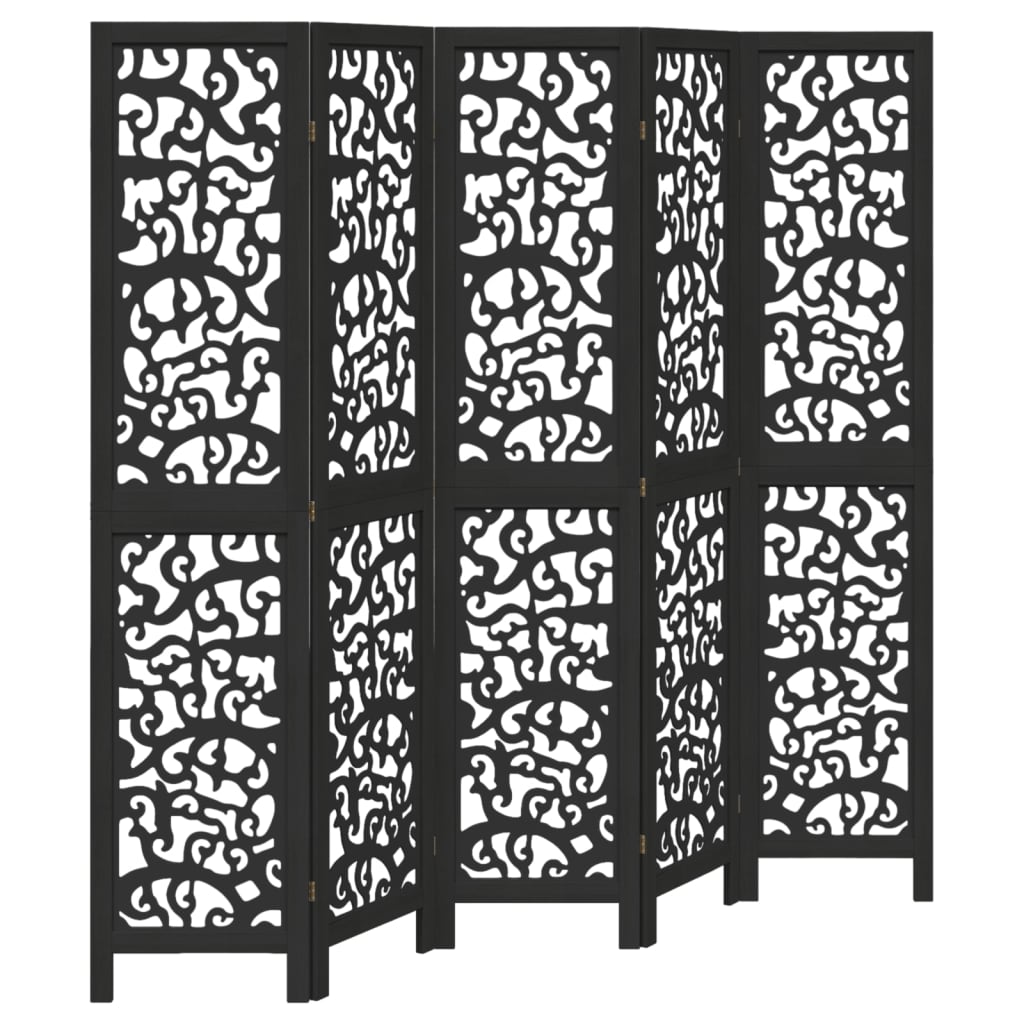 Kamerscherm met 5 panelen massief paulowniahout zwart is nu te koop bij PeponiXL, paradijselijk wonen!