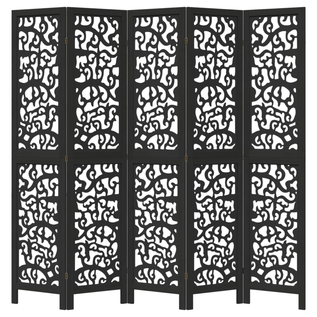 Kamerscherm met 5 panelen massief paulowniahout zwart is nu te koop bij PeponiXL, paradijselijk wonen!