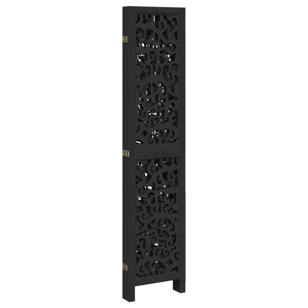 Kamerscherm met 5 panelen massief paulowniahout zwart is nu te koop bij PeponiXL, paradijselijk wonen!