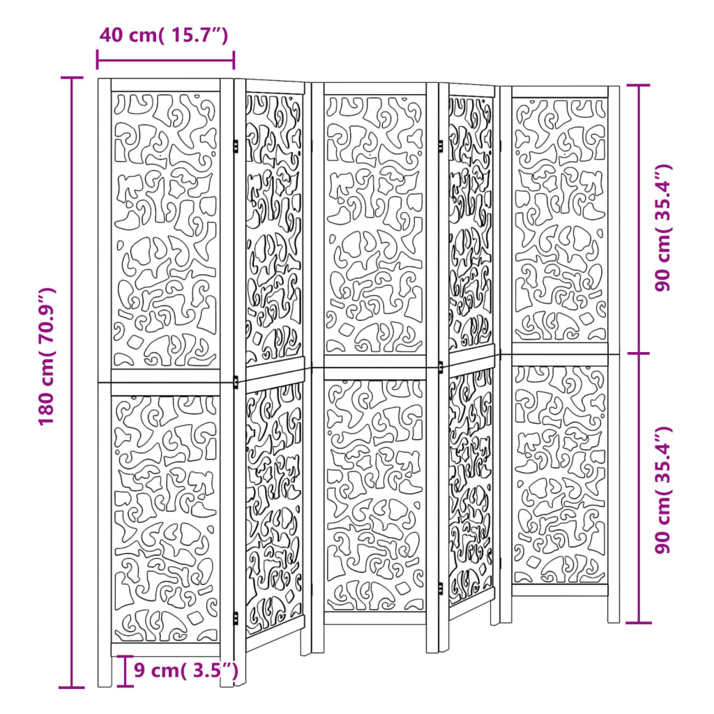 Kamerscherm met 5 panelen massief paulowniahout zwart is nu te koop bij PeponiXL, paradijselijk wonen!