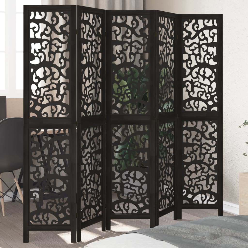 Kamerscherm met 5 panelen massief paulowniahout zwart is nu te koop bij PeponiXL, paradijselijk wonen!