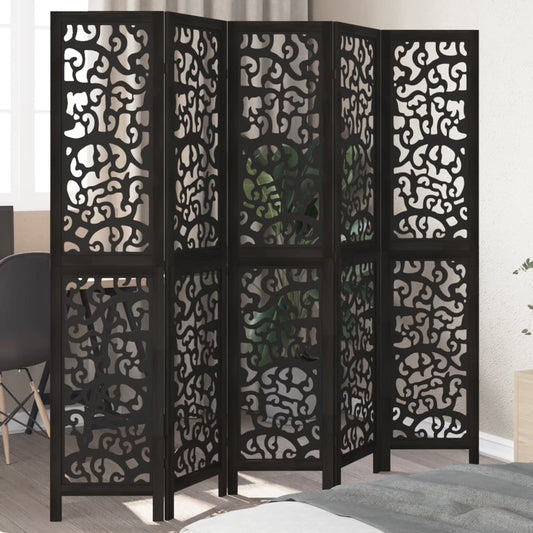 Kamerscherm met 5 panelen massief paulowniahout zwart is nu te koop bij PeponiXL, paradijselijk wonen!
