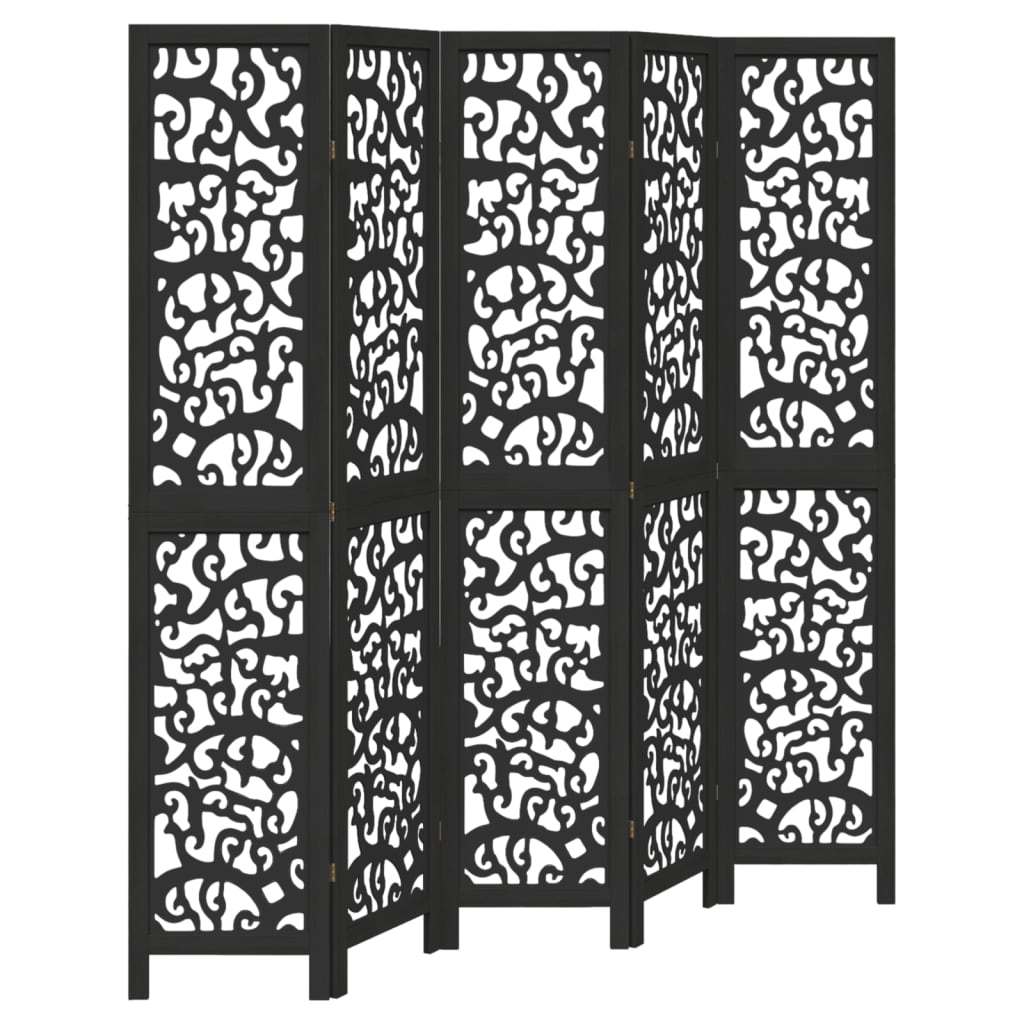 Kamerscherm met 5 panelen massief paulowniahout zwart is nu te koop bij PeponiXL, paradijselijk wonen!