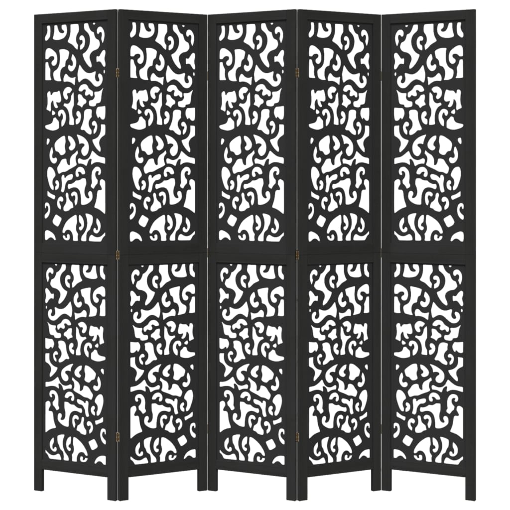 Kamerscherm met 5 panelen massief paulowniahout zwart is nu te koop bij PeponiXL, paradijselijk wonen!