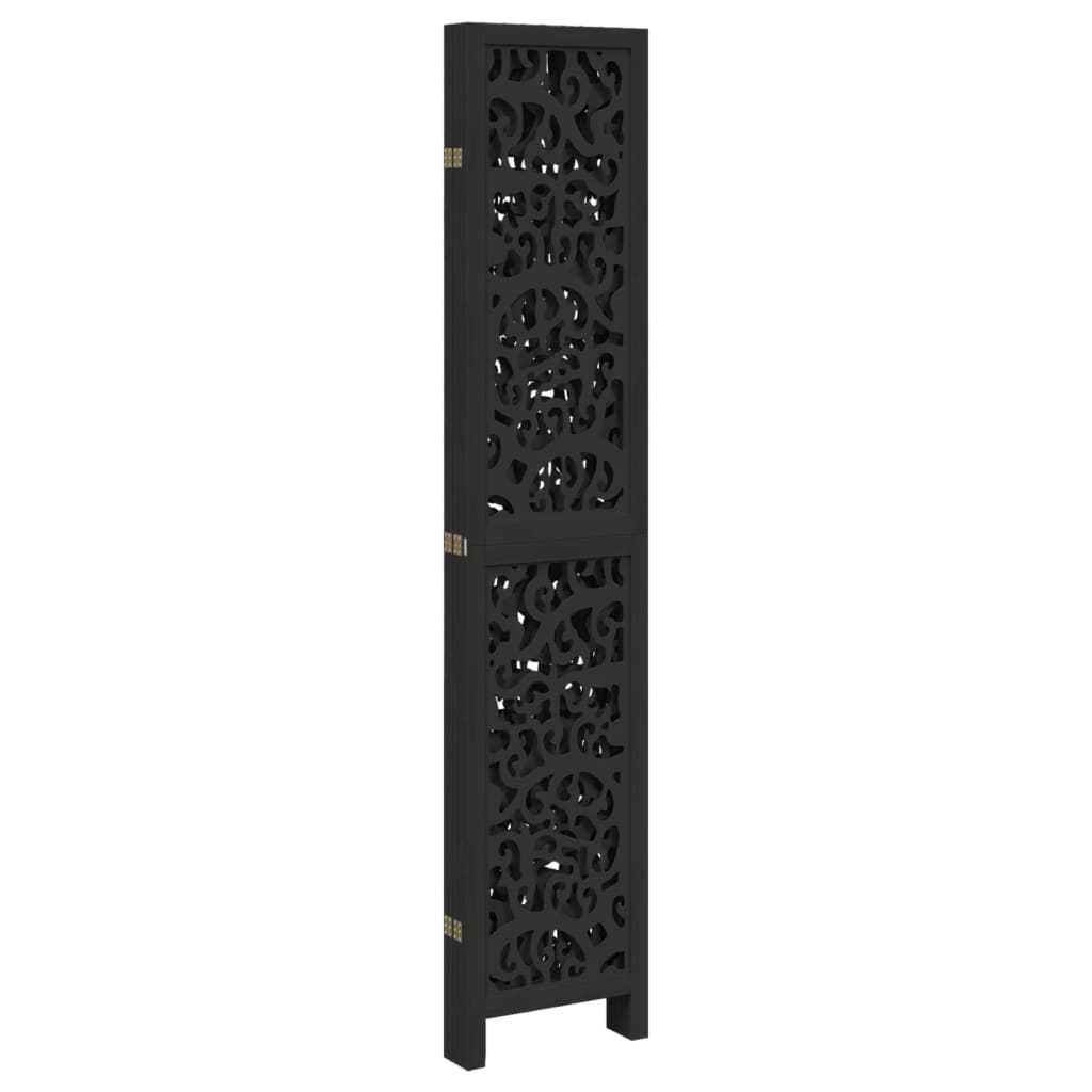 Kamerscherm met 5 panelen massief paulowniahout zwart is nu te koop bij PeponiXL, paradijselijk wonen!