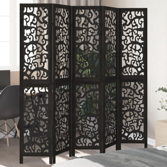 Kamerscherm met 5 panelen massief paulowniahout zwart is nu te koop bij PeponiXL, paradijselijk wonen!