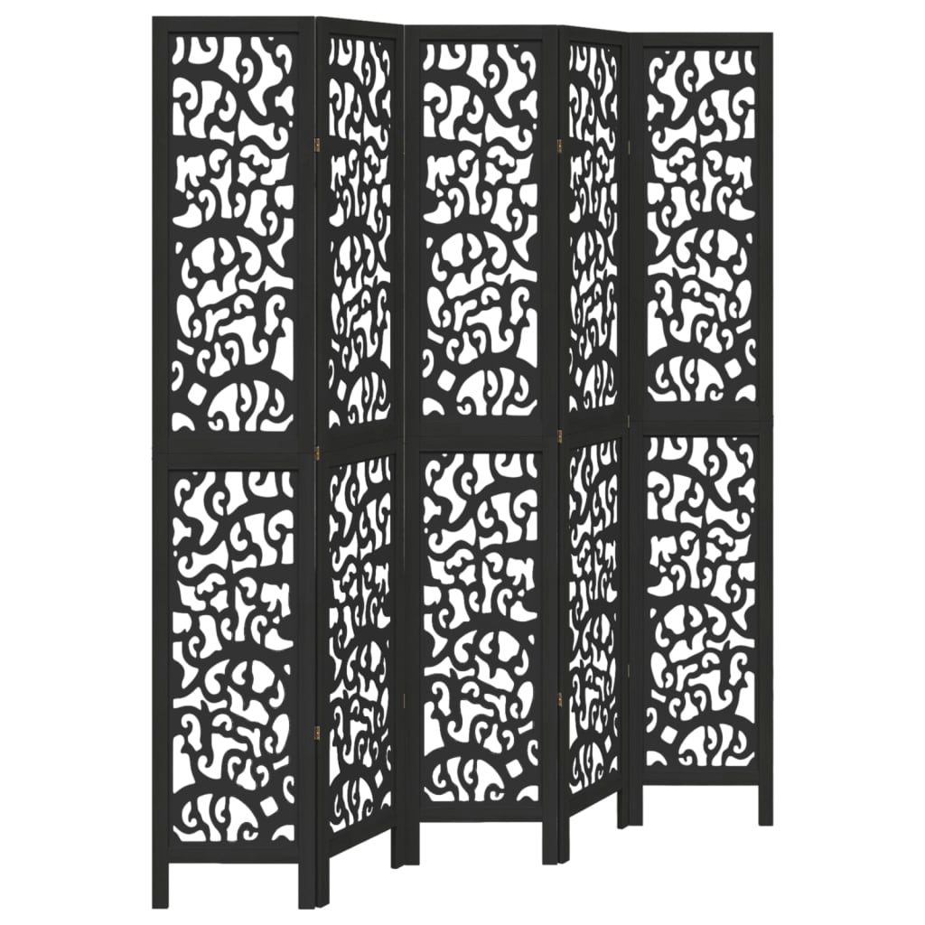 Kamerscherm met 5 panelen massief paulowniahout zwart is nu te koop bij PeponiXL, paradijselijk wonen!