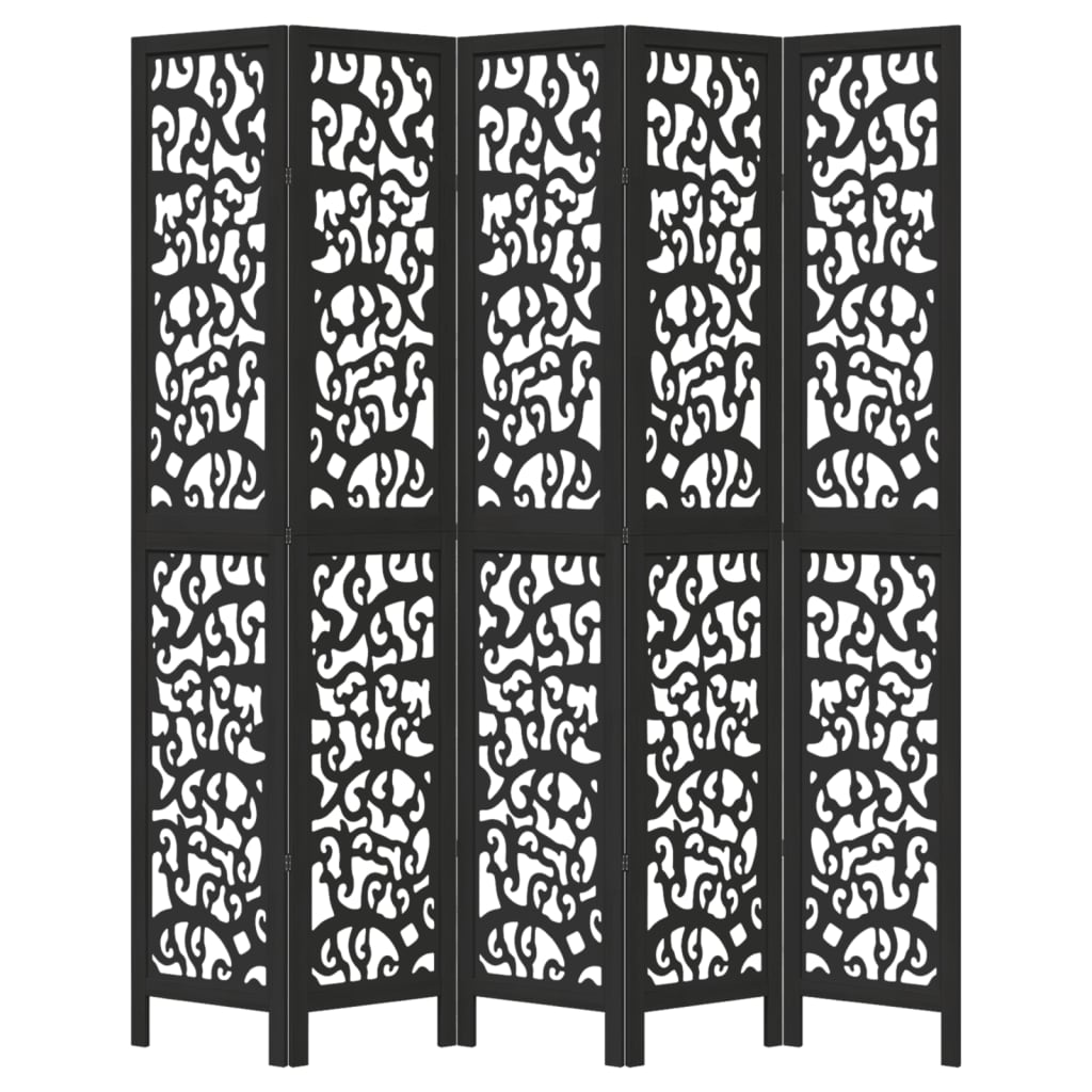 Kamerscherm met 5 panelen massief paulowniahout zwart is nu te koop bij PeponiXL, paradijselijk wonen!