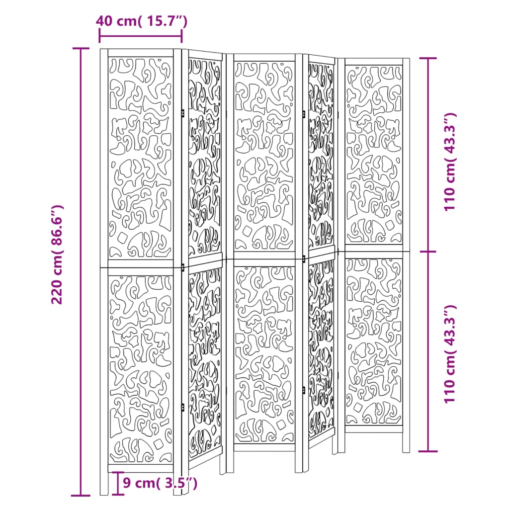 Kamerscherm met 5 panelen massief paulowniahout zwart is nu te koop bij PeponiXL, paradijselijk wonen!