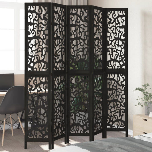 Kamerscherm met 5 panelen massief paulowniahout zwart is nu te koop bij PeponiXL, paradijselijk wonen!