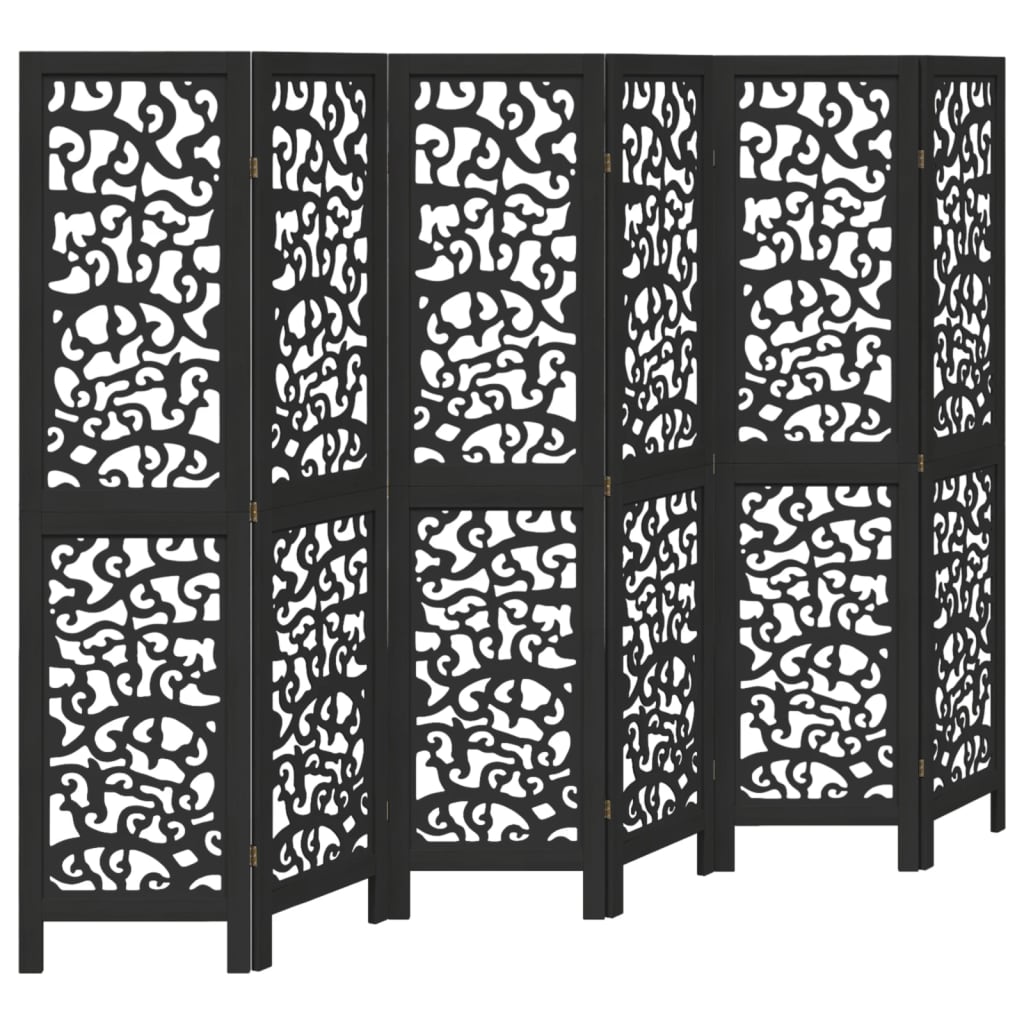 Kamerscherm met 6 panelen massief paulowniahout zwart is nu te koop bij PeponiXL, paradijselijk wonen!