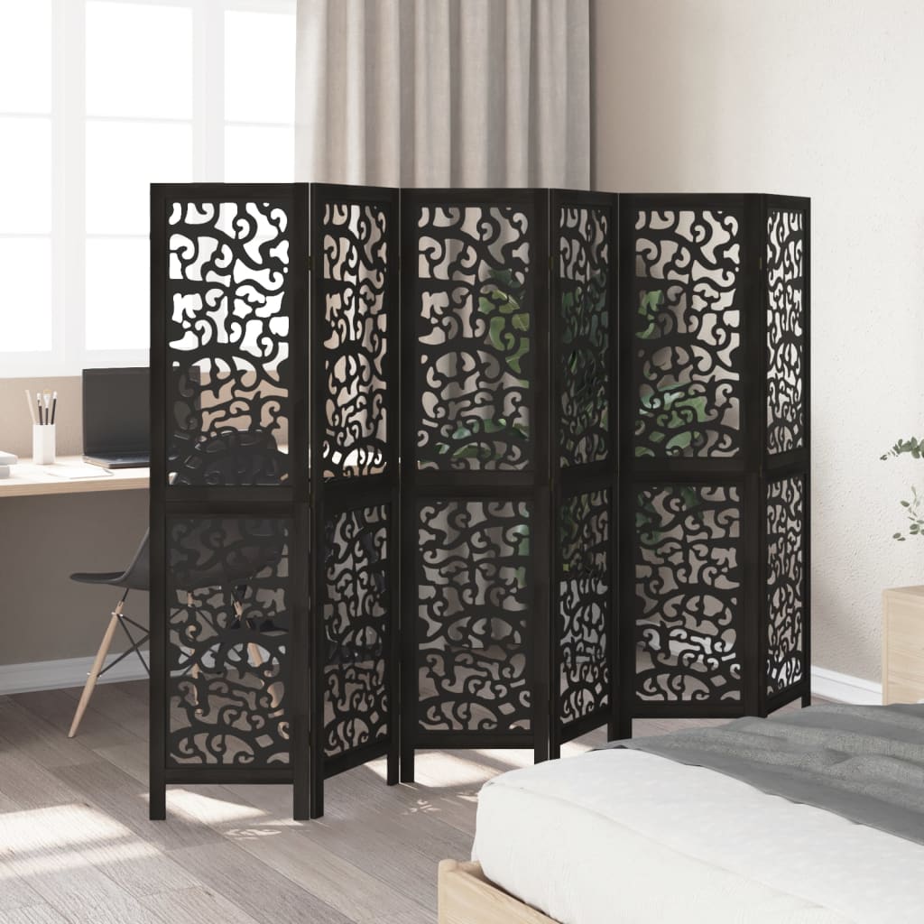Kamerscherm met 6 panelen massief paulowniahout zwart is nu te koop bij PeponiXL, paradijselijk wonen!