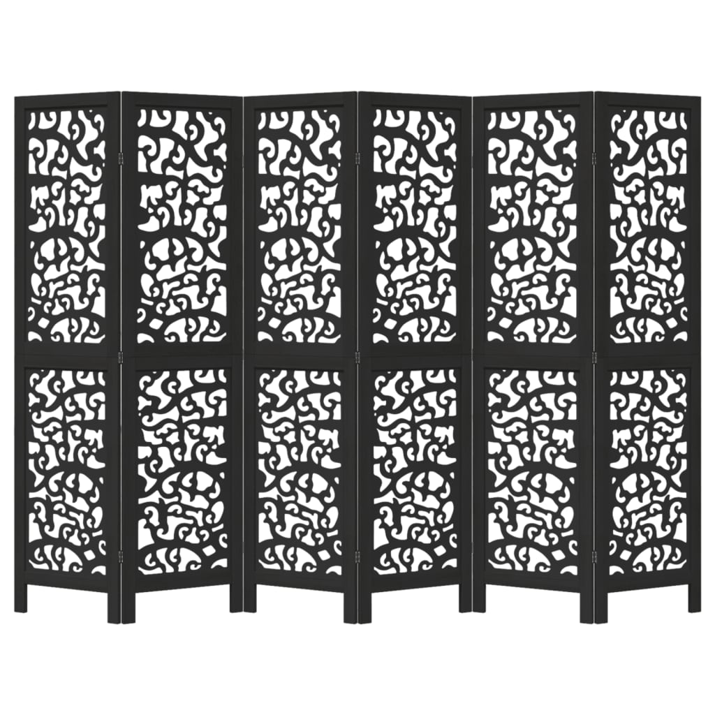 Kamerscherm met 6 panelen massief paulowniahout zwart is nu te koop bij PeponiXL, paradijselijk wonen!