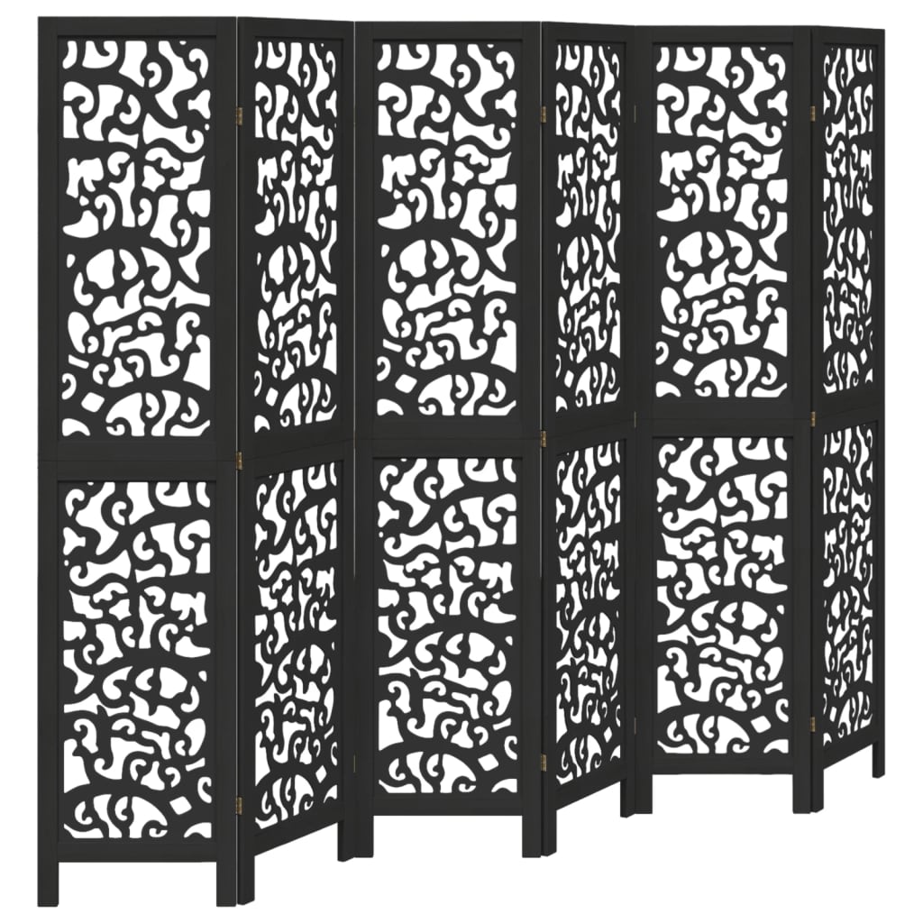 Kamerscherm met 6 panelen massief paulowniahout zwart is nu te koop bij PeponiXL, paradijselijk wonen!