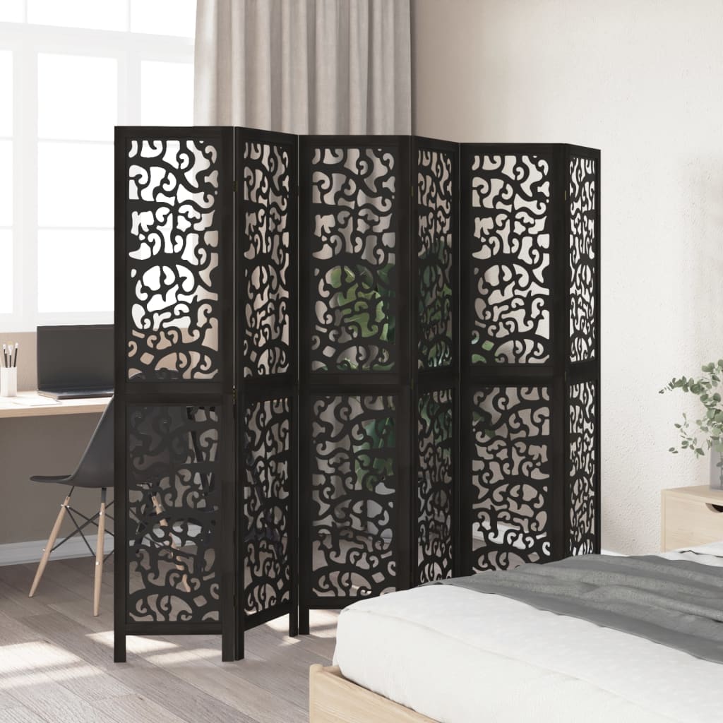 Kamerscherm met 6 panelen massief paulowniahout zwart is nu te koop bij PeponiXL, paradijselijk wonen!