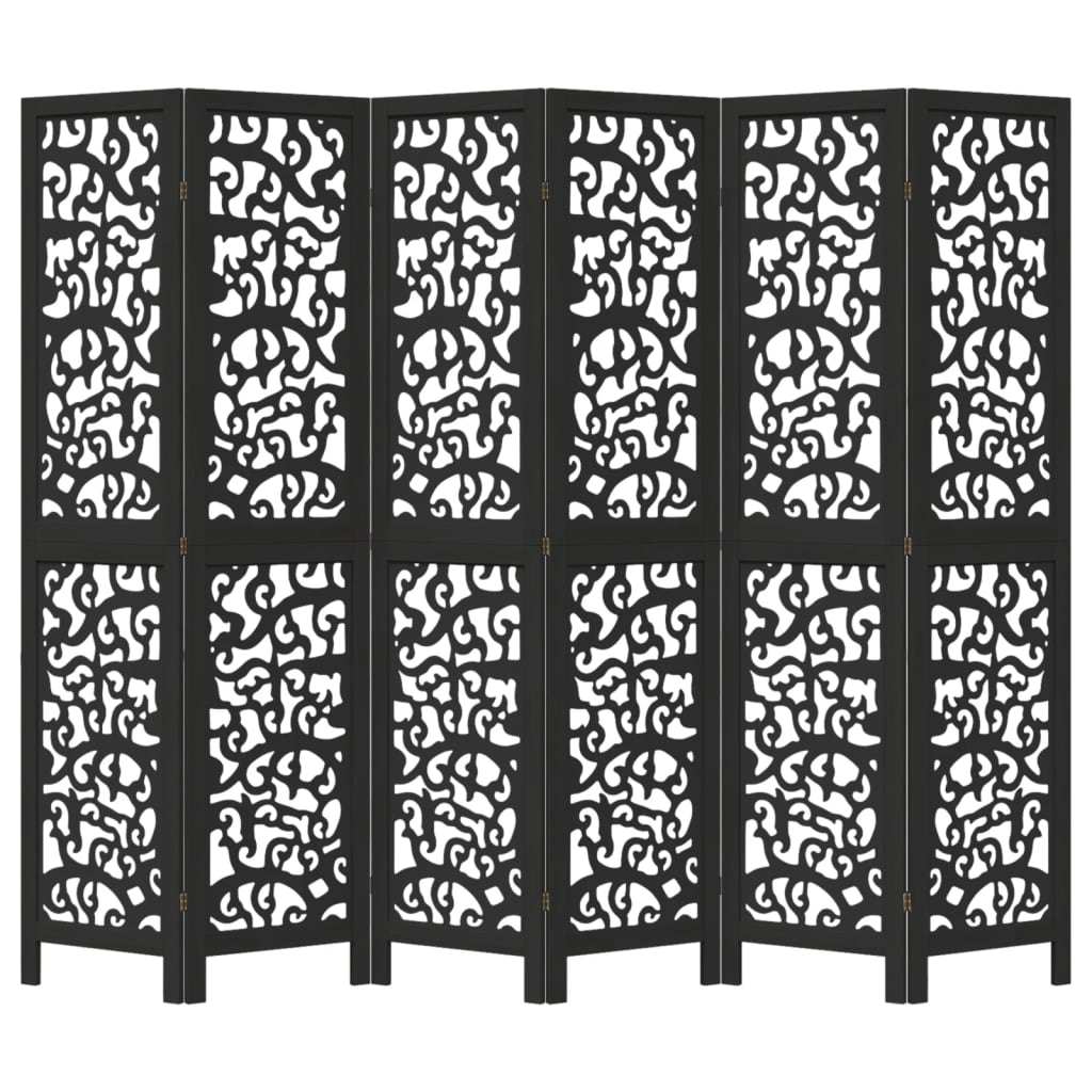 Kamerscherm met 6 panelen massief paulowniahout zwart is nu te koop bij PeponiXL, paradijselijk wonen!
