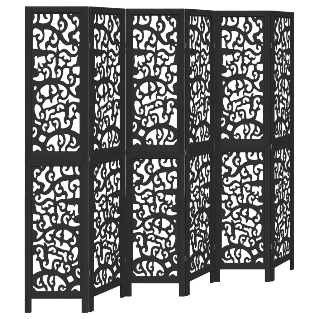 Kamerscherm met 6 panelen massief paulowniahout zwart is nu te koop bij PeponiXL, paradijselijk wonen!