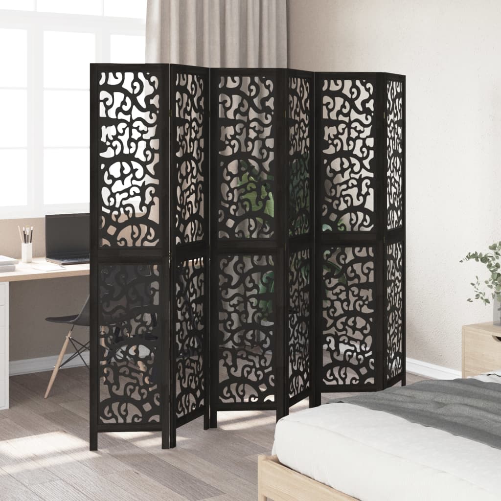 Kamerscherm met 6 panelen massief paulowniahout zwart is nu te koop bij PeponiXL, paradijselijk wonen!