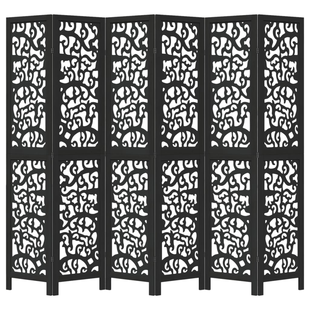 Kamerscherm met 6 panelen massief paulowniahout zwart is nu te koop bij PeponiXL, paradijselijk wonen!