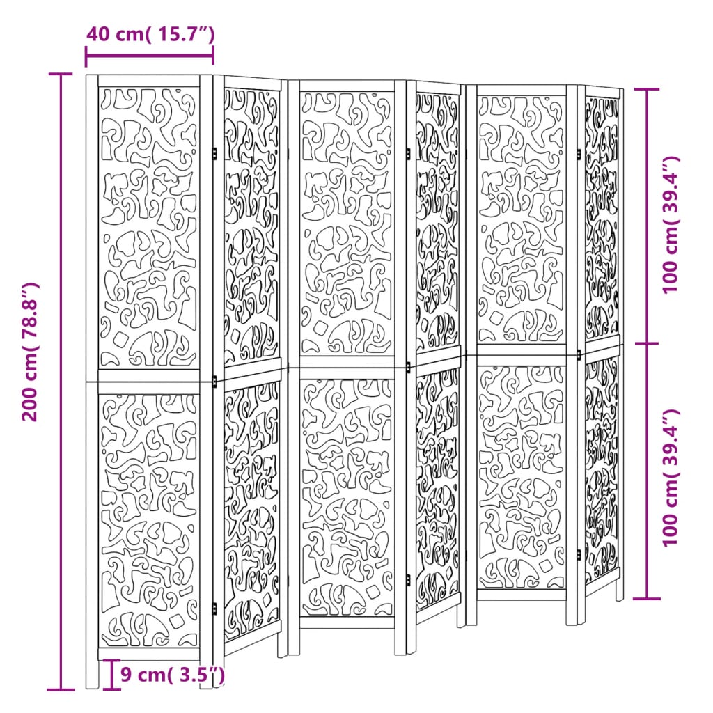 Kamerscherm met 6 panelen massief paulowniahout zwart is nu te koop bij PeponiXL, paradijselijk wonen!