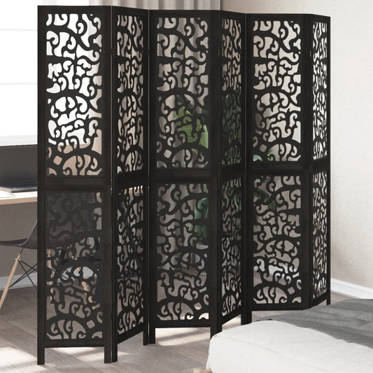 Kamerscherm met 6 panelen massief paulowniahout zwart is nu te koop bij PeponiXL, paradijselijk wonen!